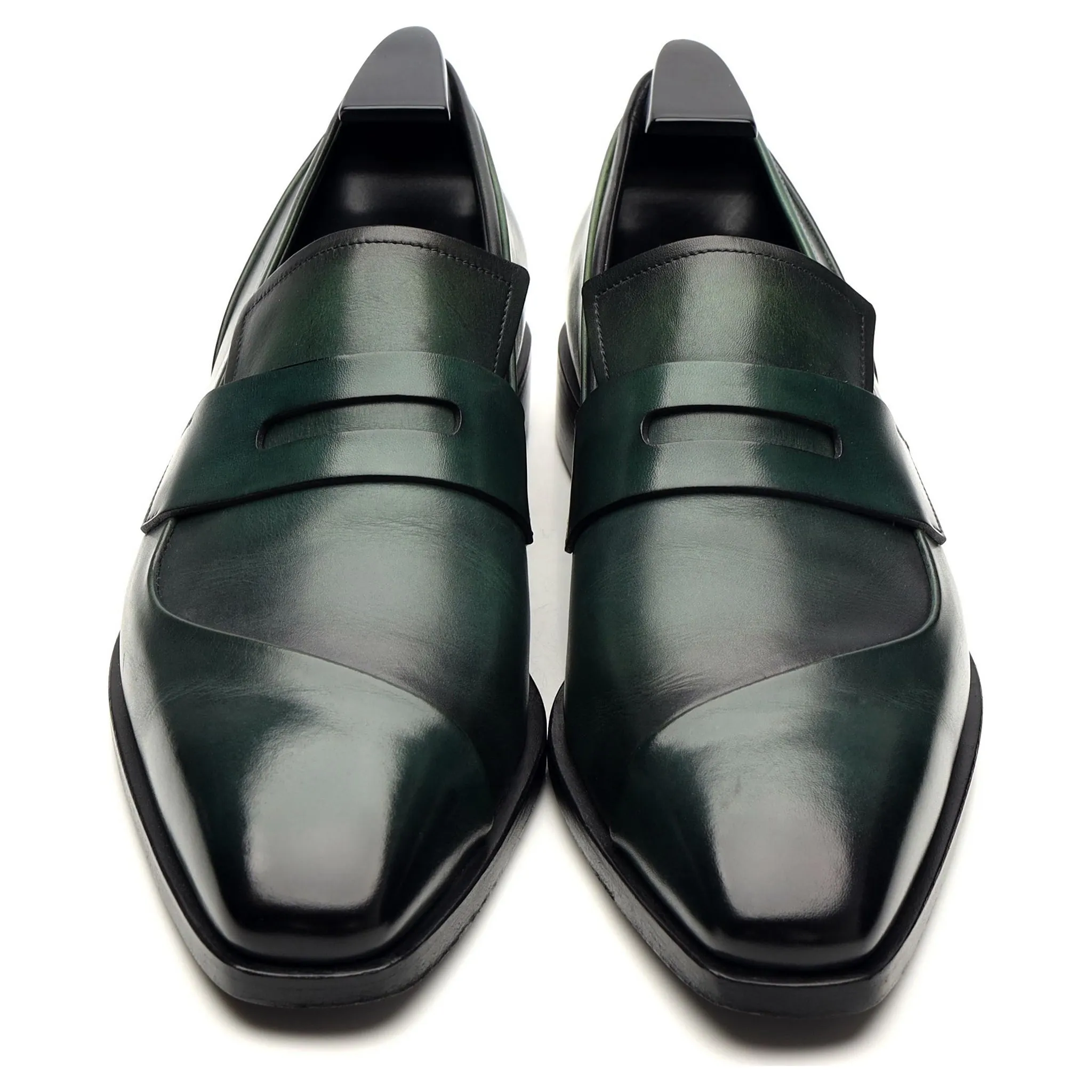 Dark Green Patina Leather Loafers UK 9