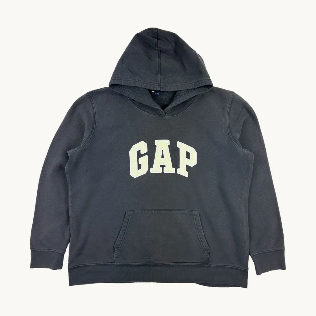 Dark Grey 90s GAP Spellout Hoodie Sweatshirt (L)