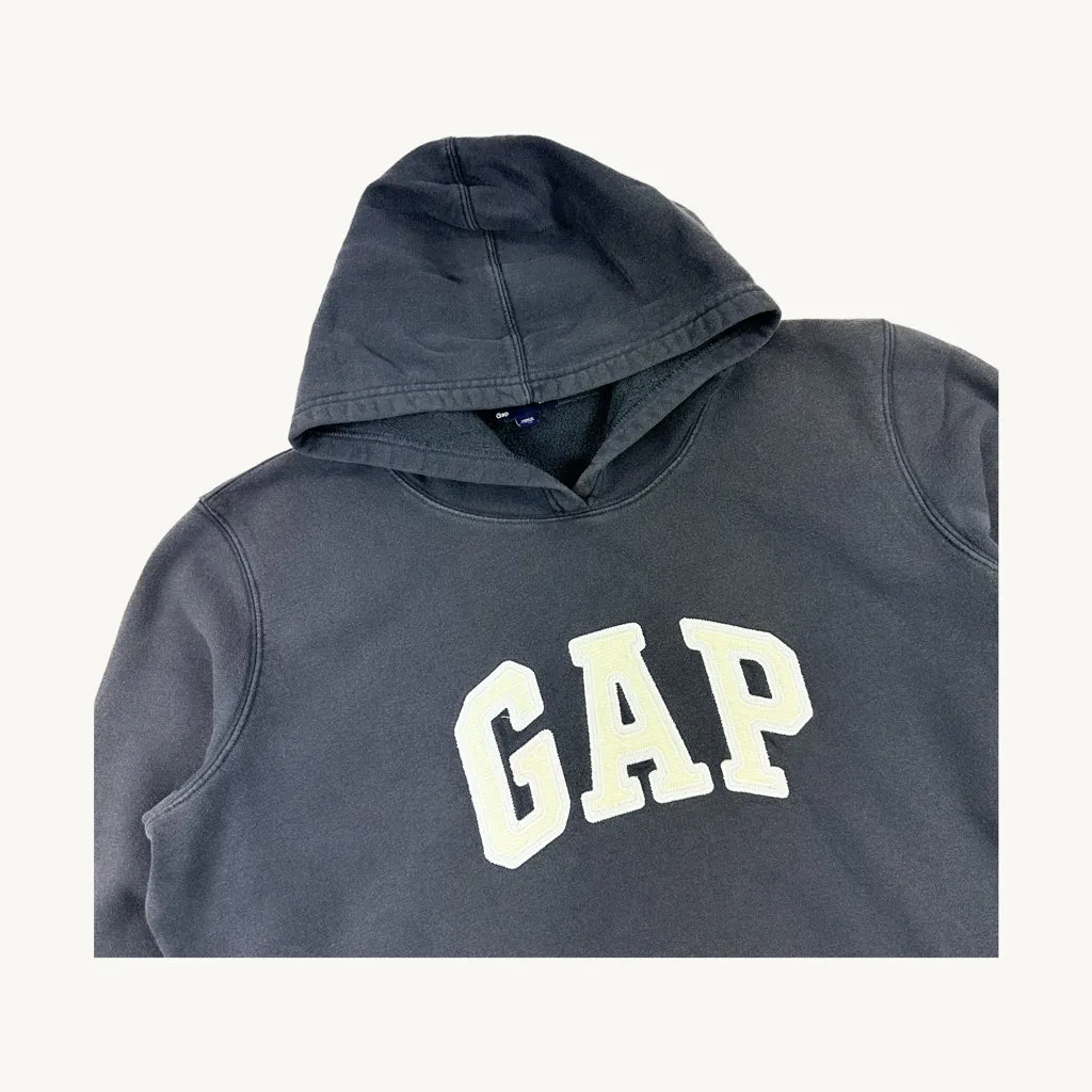 Dark Grey 90s GAP Spellout Hoodie Sweatshirt (L)