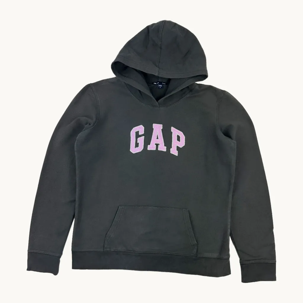 Dark Grey 90s GAP Spellout Hoodie Sweatshirt (S)