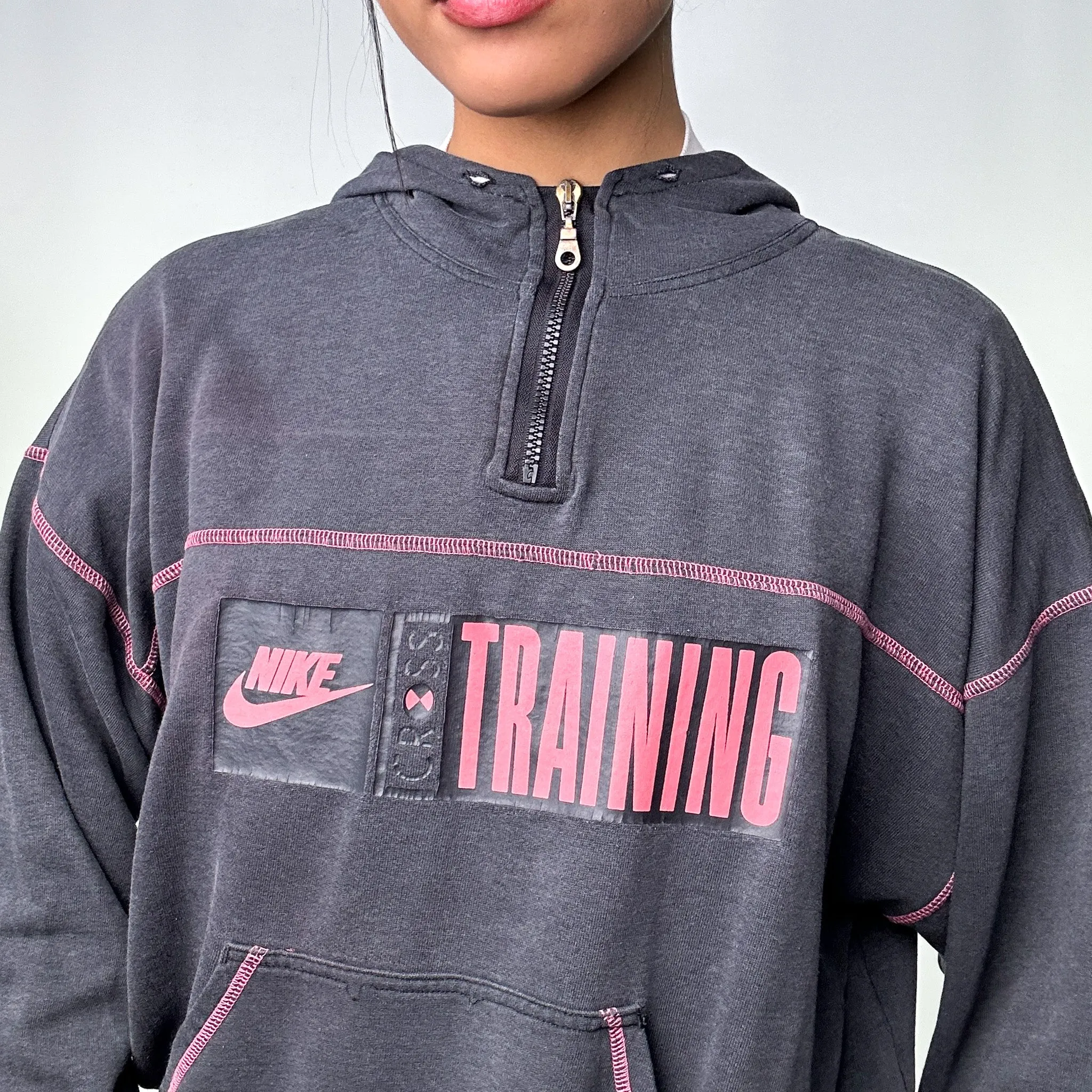 Dark Grey 90s NIKE Spellout Cross-training Hoodie Sweatshirt (L)