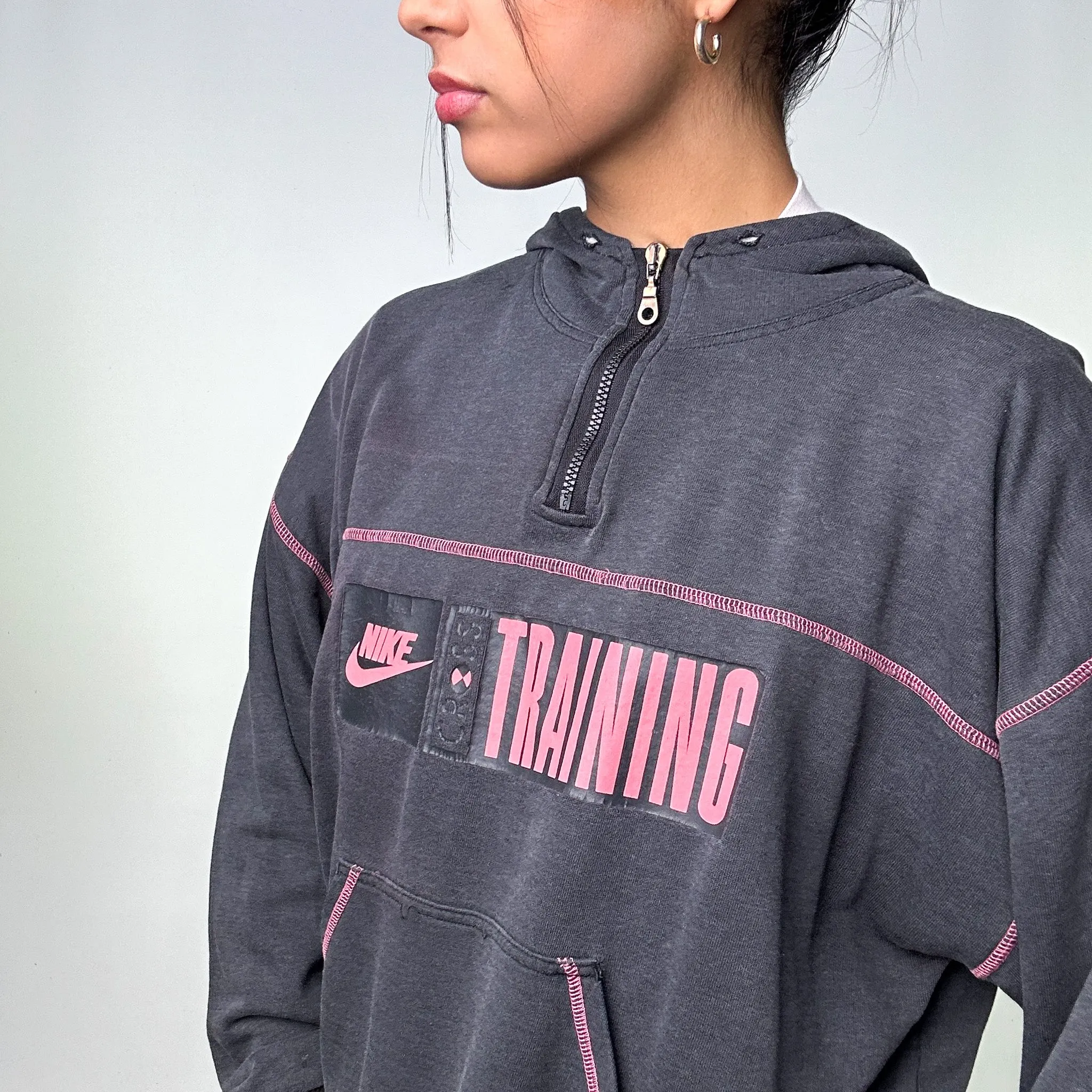 Dark Grey 90s NIKE Spellout Cross-training Hoodie Sweatshirt (L)