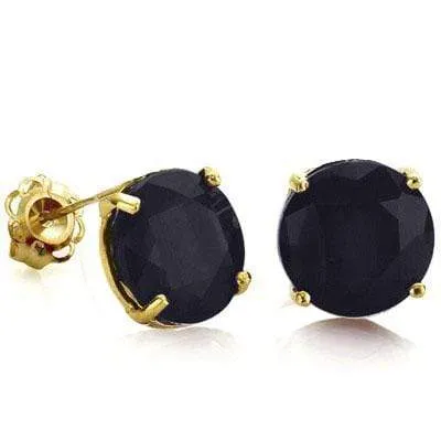 DAZZLING 1.2 CARAT TW (2 PCS) GENUINE BLACK SAPPHIRE 10K SOLID YELLOW GOLD EARRINGS