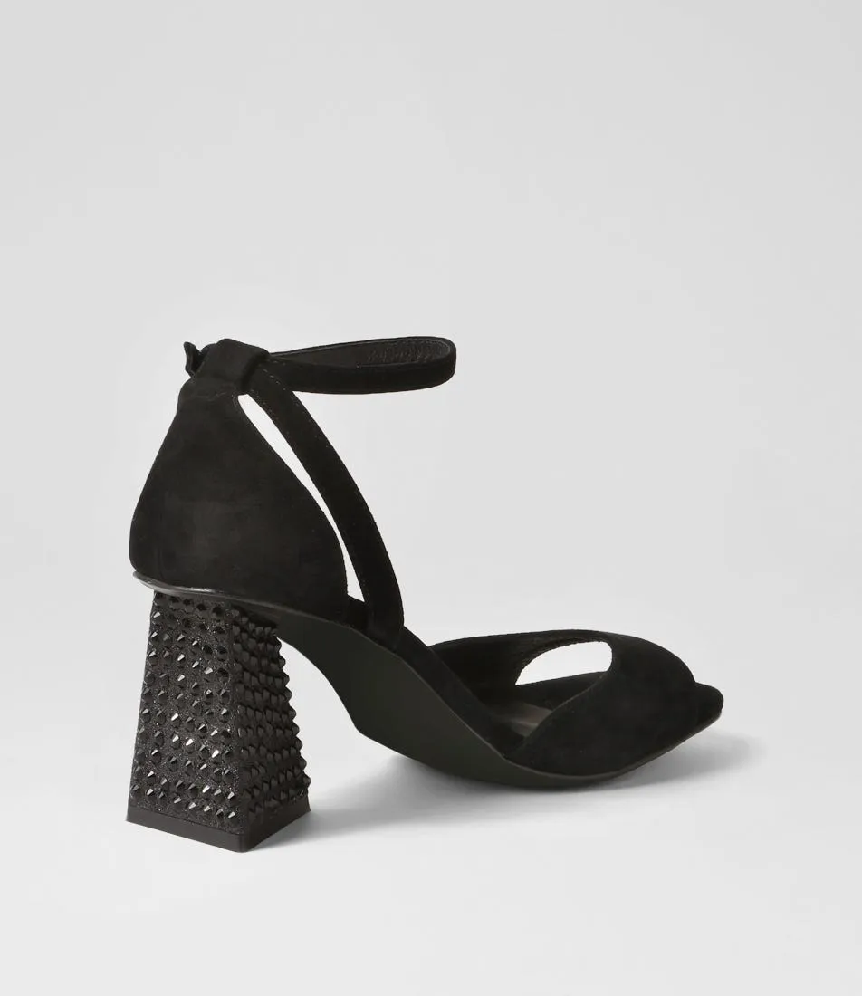 DJANGO & JULIETTE Laixi Black Suede Jewels Sandals