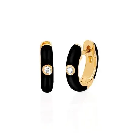 EF Collection 14K Diamond Enamel Huggie Earrings - Black