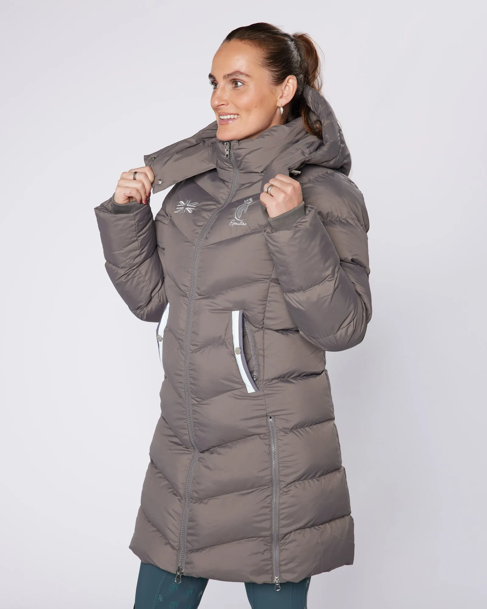 Exclusive Long Grey Puffer Coat / Jacket - Detachable Hood