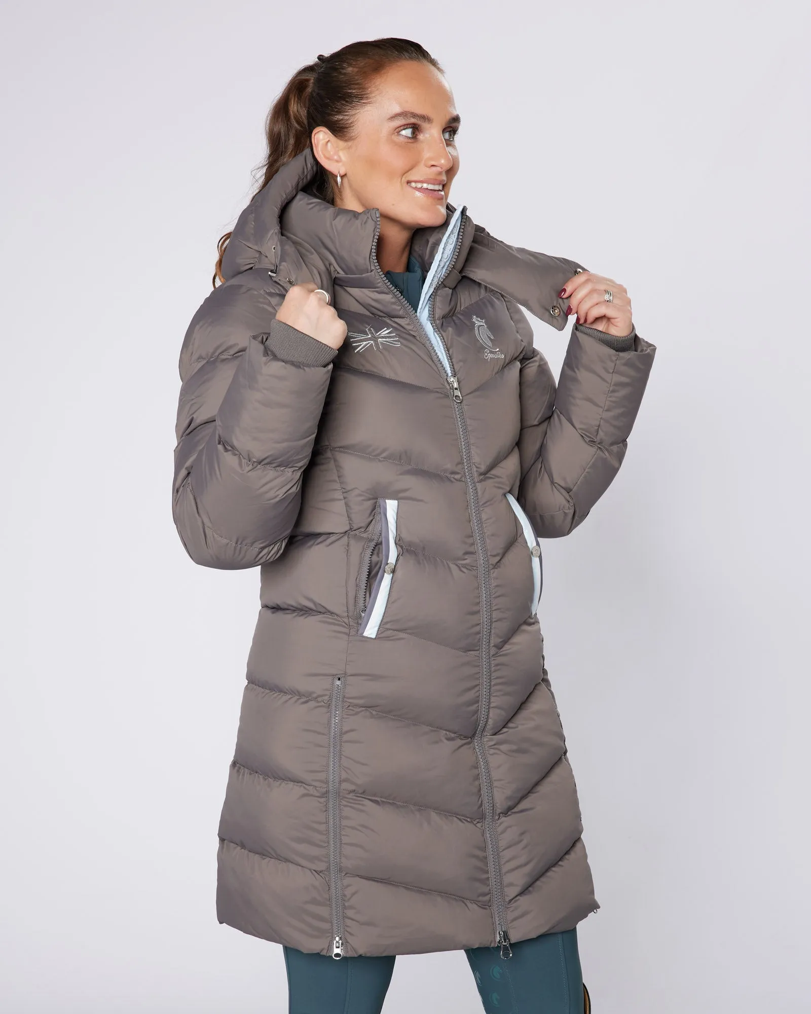 Exclusive Long Grey Puffer Coat / Jacket - Detachable Hood