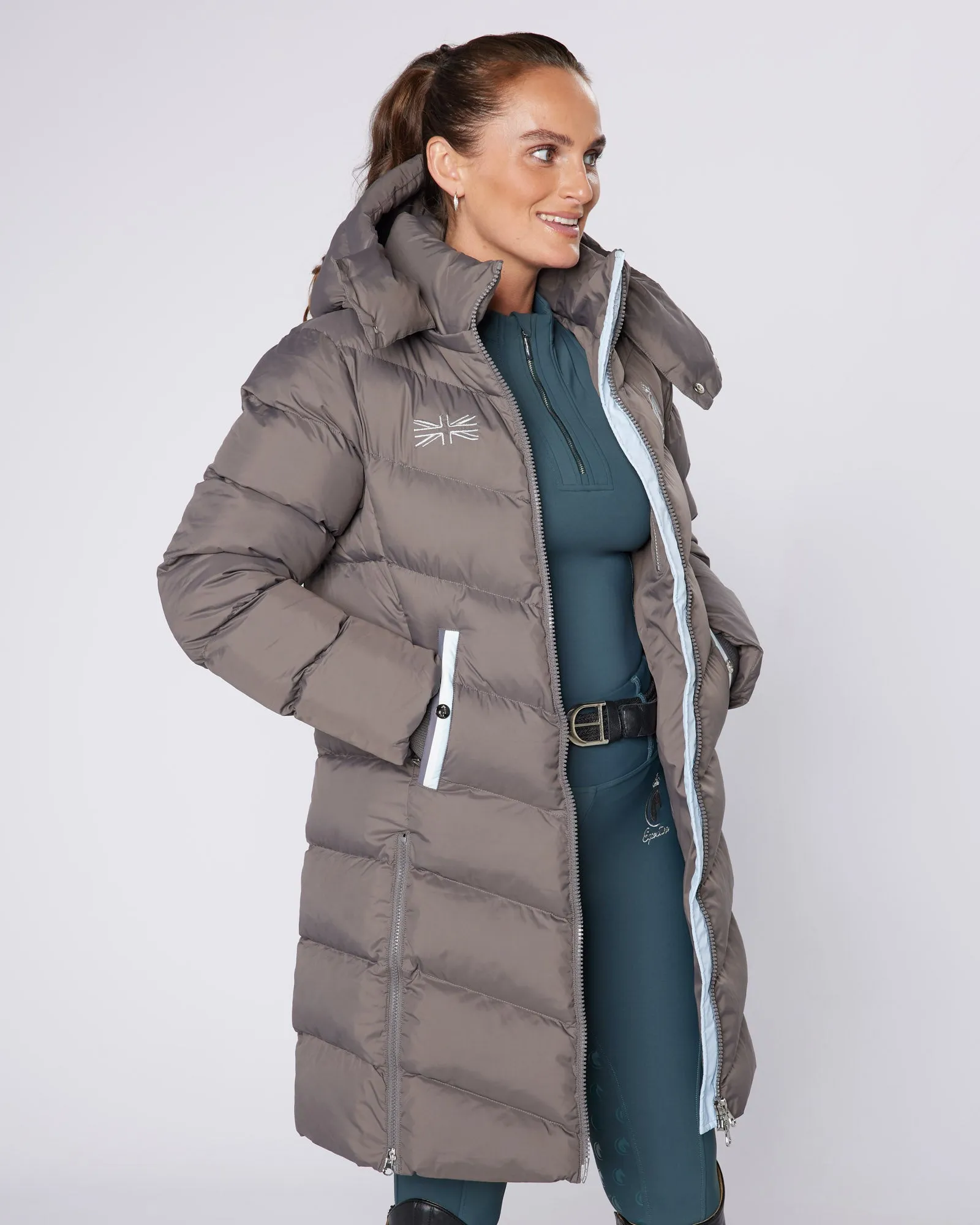 Exclusive Long Grey Puffer Coat / Jacket - Detachable Hood