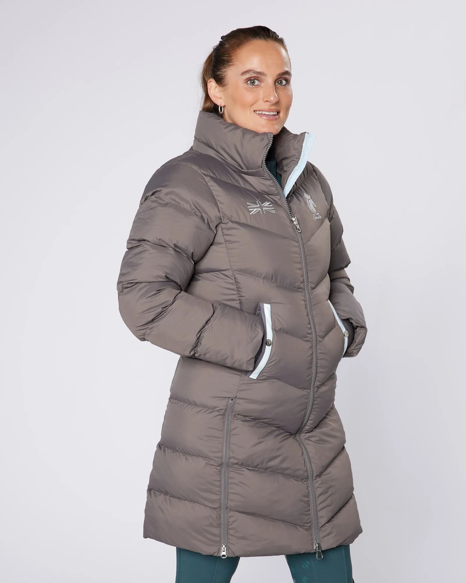 Exclusive Long Grey Puffer Coat / Jacket - Detachable Hood