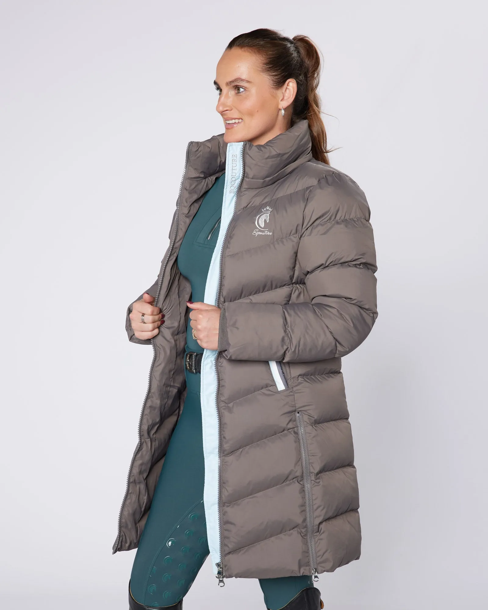 Exclusive Long Grey Puffer Coat / Jacket - Detachable Hood