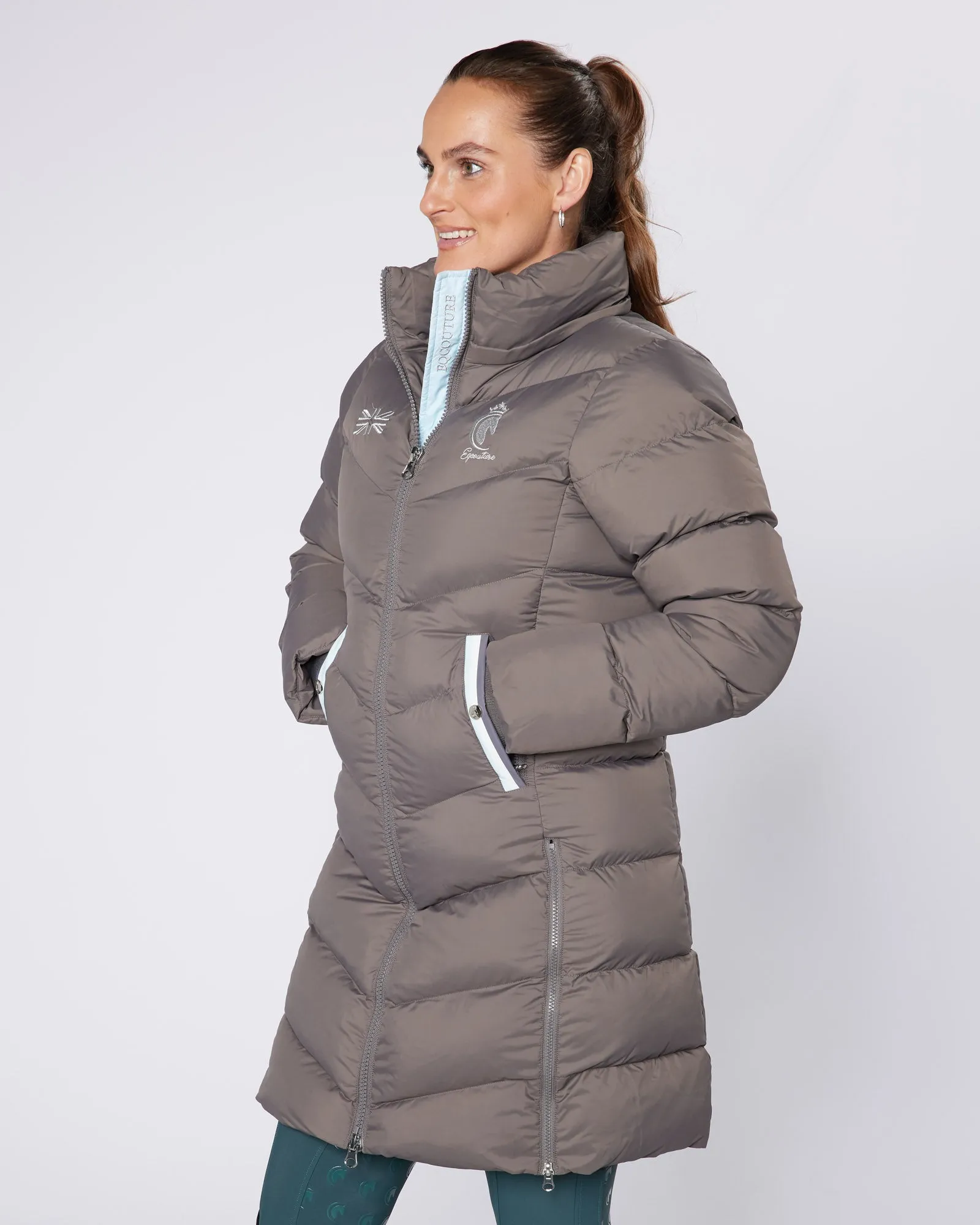 Exclusive Long Grey Puffer Coat / Jacket - Detachable Hood