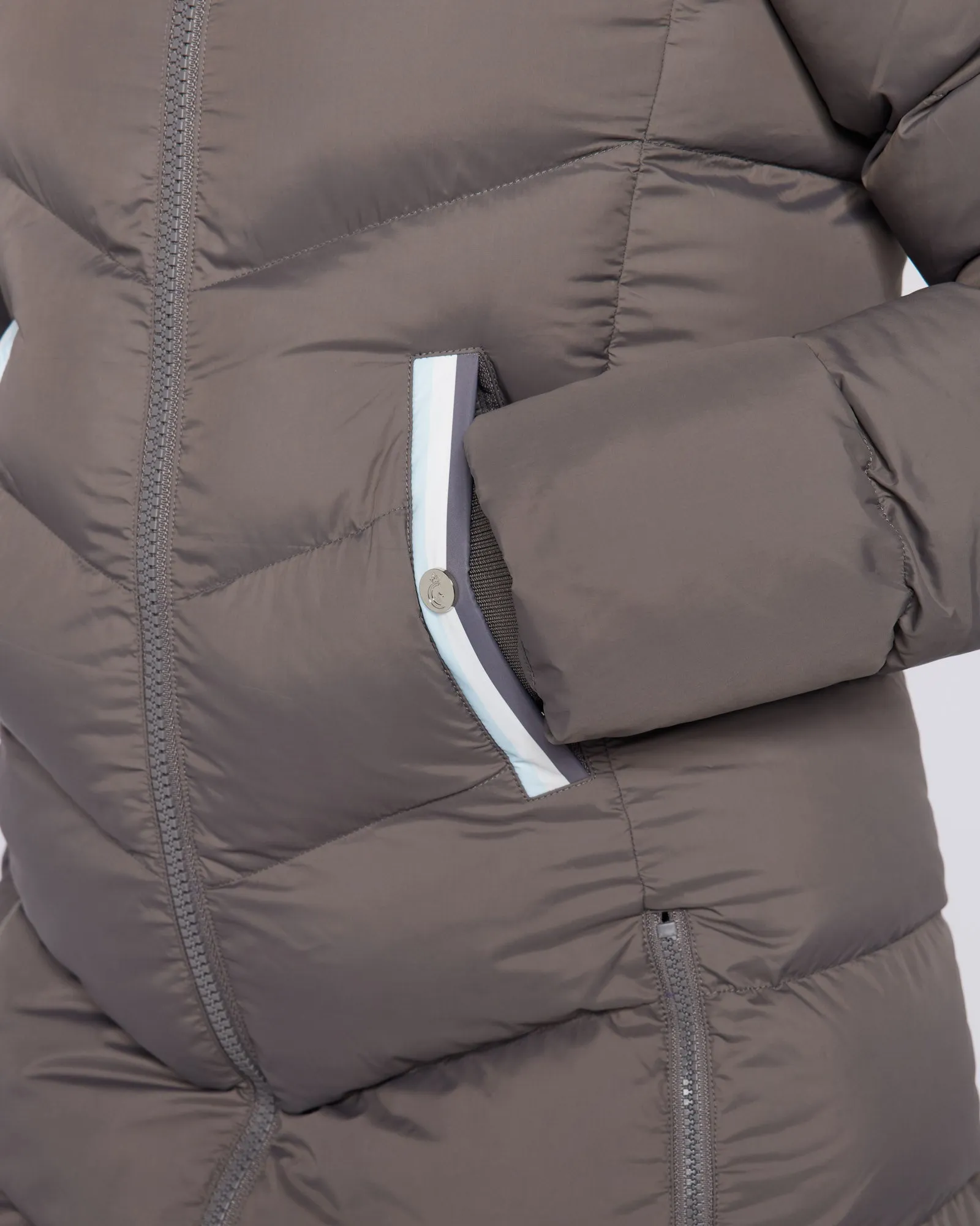 Exclusive Long Grey Puffer Coat / Jacket - Detachable Hood