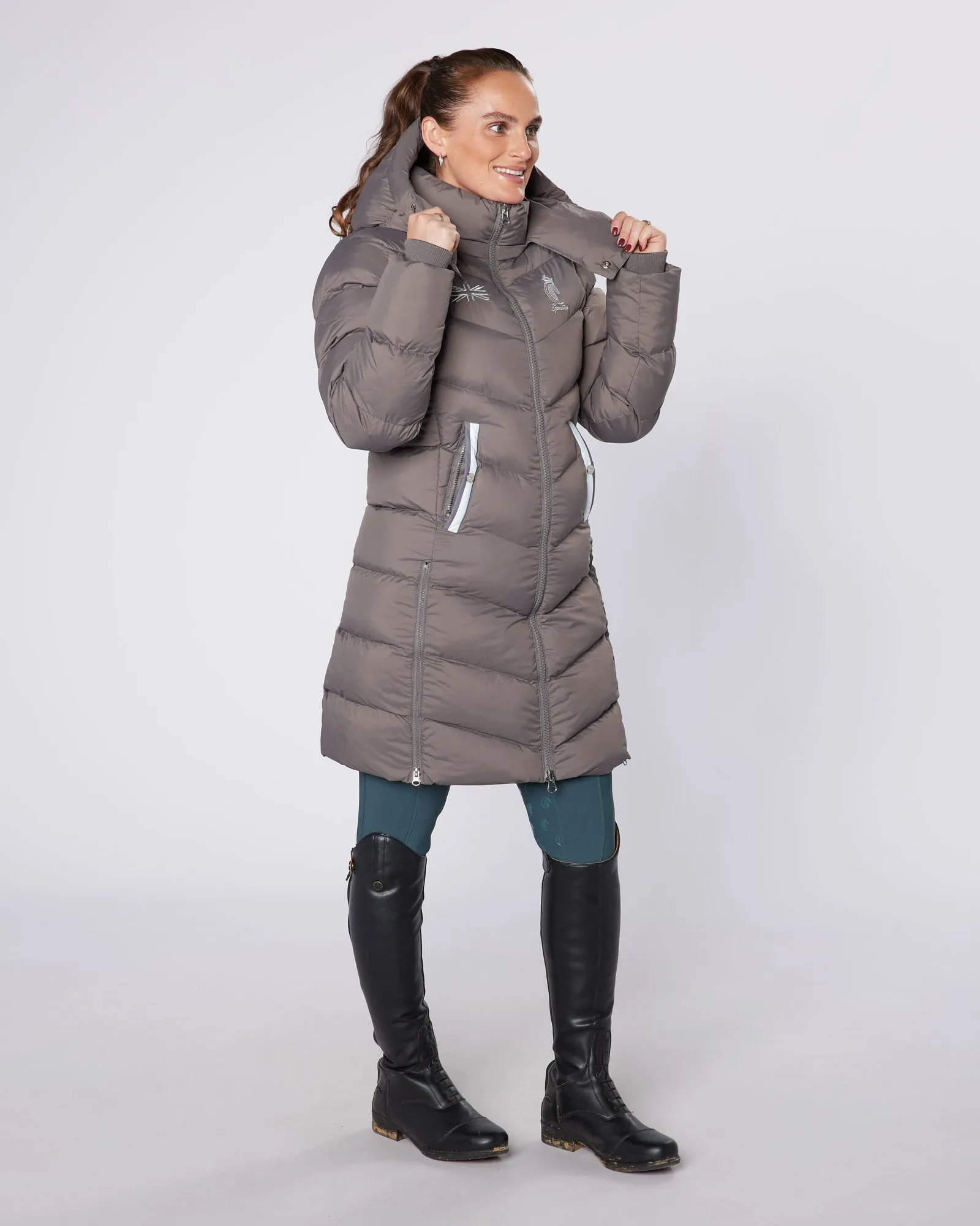 Exclusive Long Grey Puffer Coat / Jacket - Detachable Hood