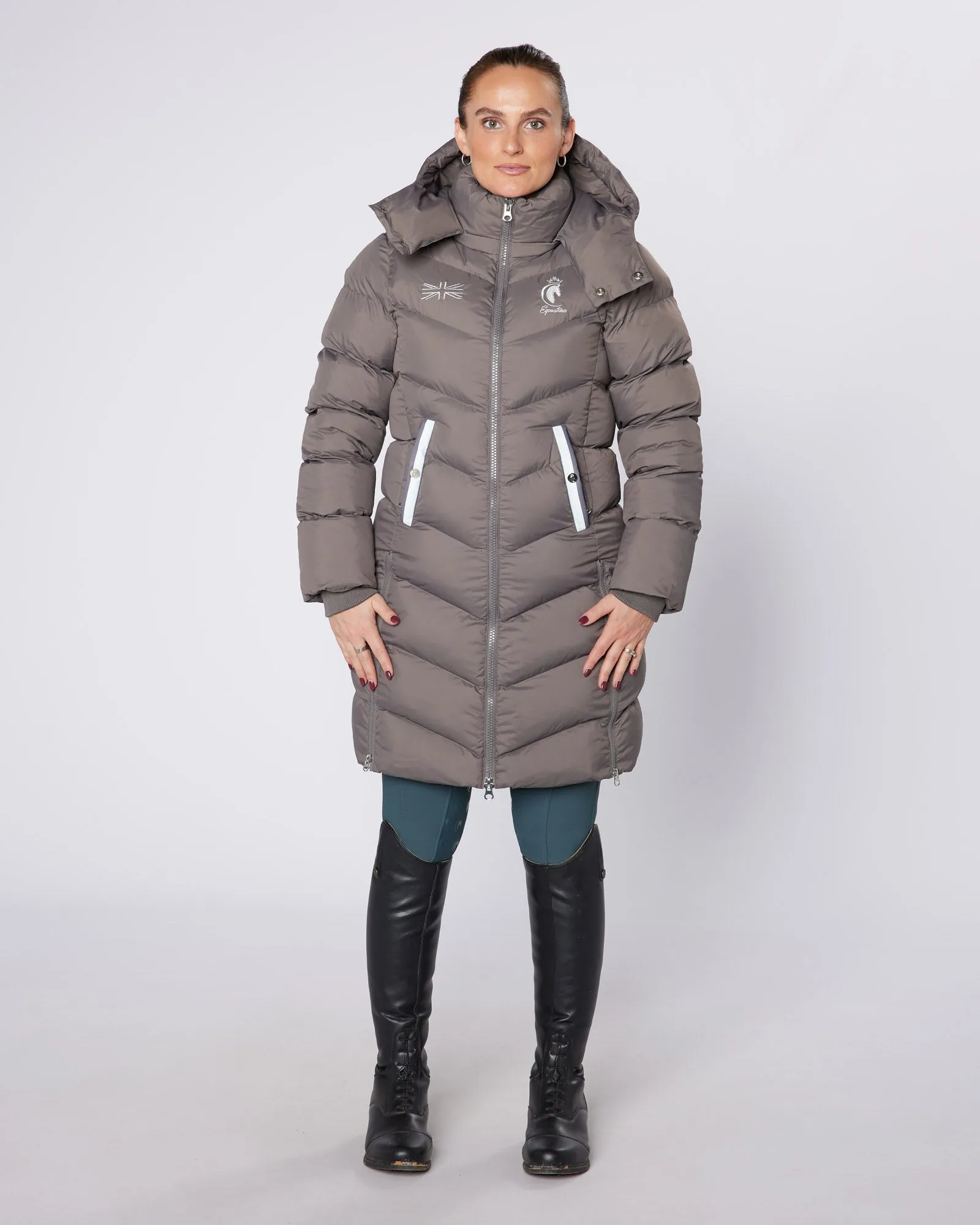 Exclusive Long Grey Puffer Coat / Jacket - Detachable Hood