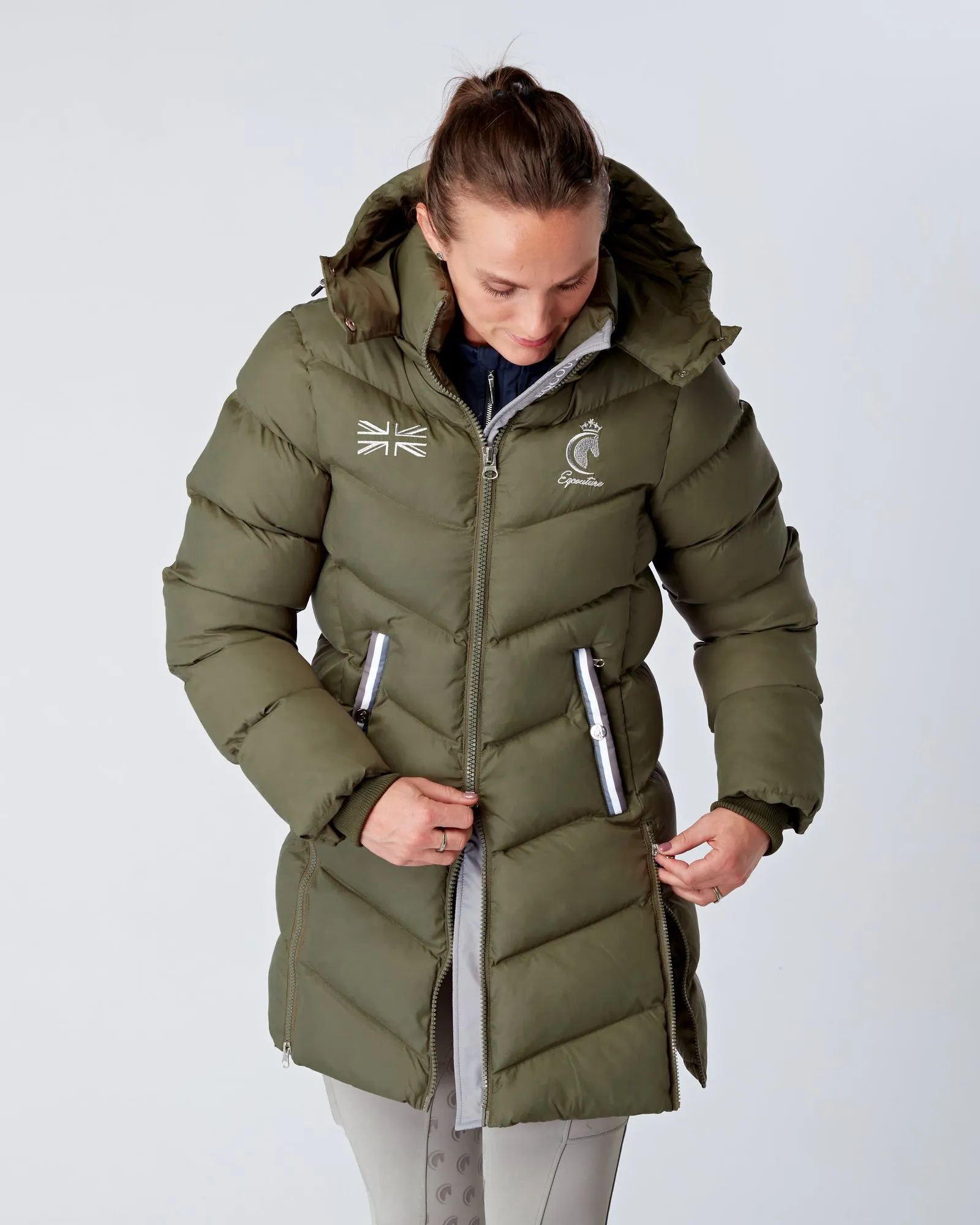 Exclusive Long Olive Green Puffer Coat / Exclusive Long Puffer Jacket - Detachable Hood