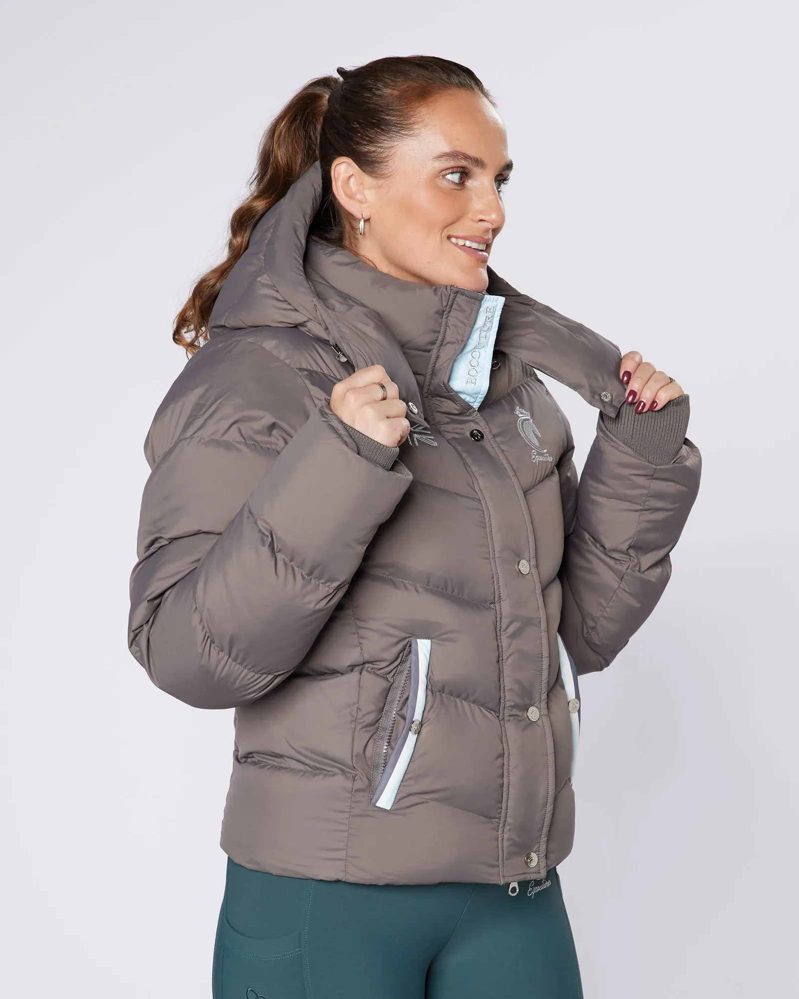 Exclusive Short Grey Puffer Coat  / Jacket - Detachable Hood