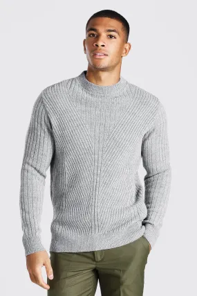 Extended Neck Knitted Sweater With Moving Ribs