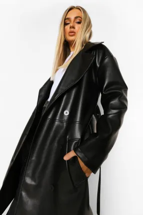 Faux Leather Trench Coat