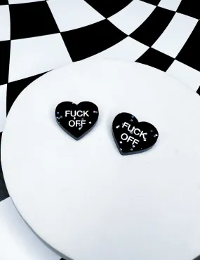 FUCK OFF HEART STUDS - BLACK GLITTER