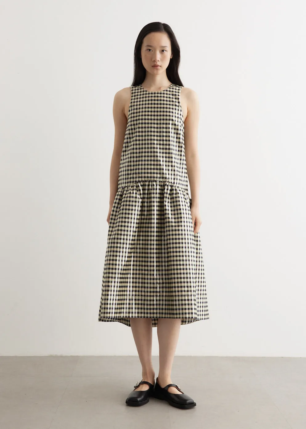 Ganni -  Shiny Check Jacquard Midi Dress - Dress