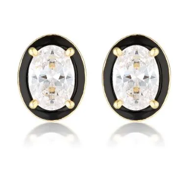 Georgini - Reflection Oval Stud Earrings Gold & Black Enamel