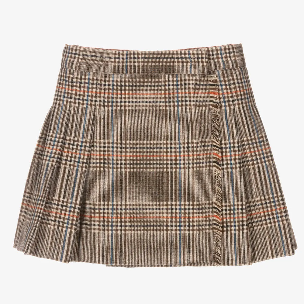 Girls Brown Checked Skirt