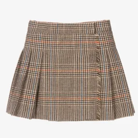 Girls Brown Checked Skirt