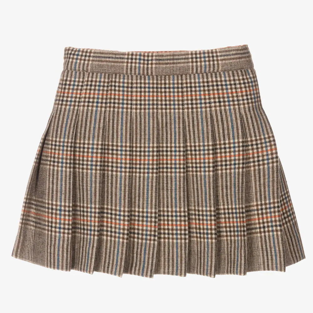 Girls Brown Checked Skirt