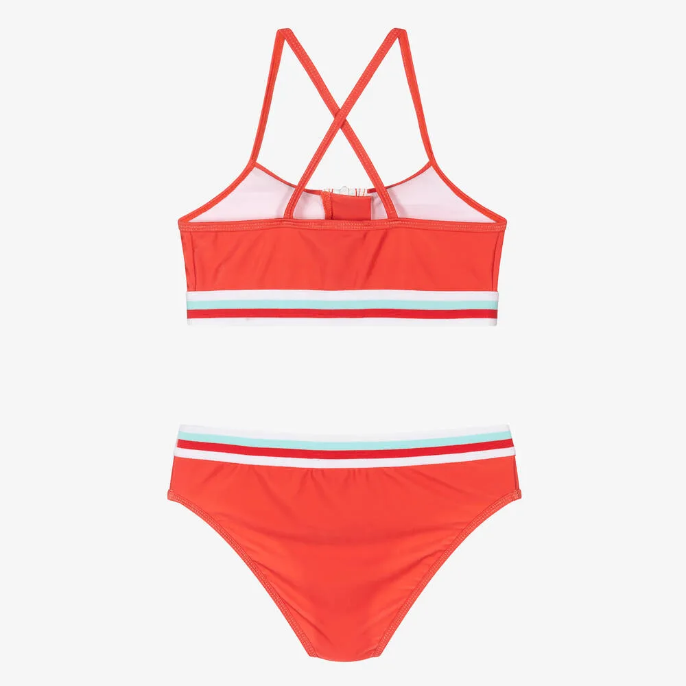 Girls Orange Zip Front Bikini