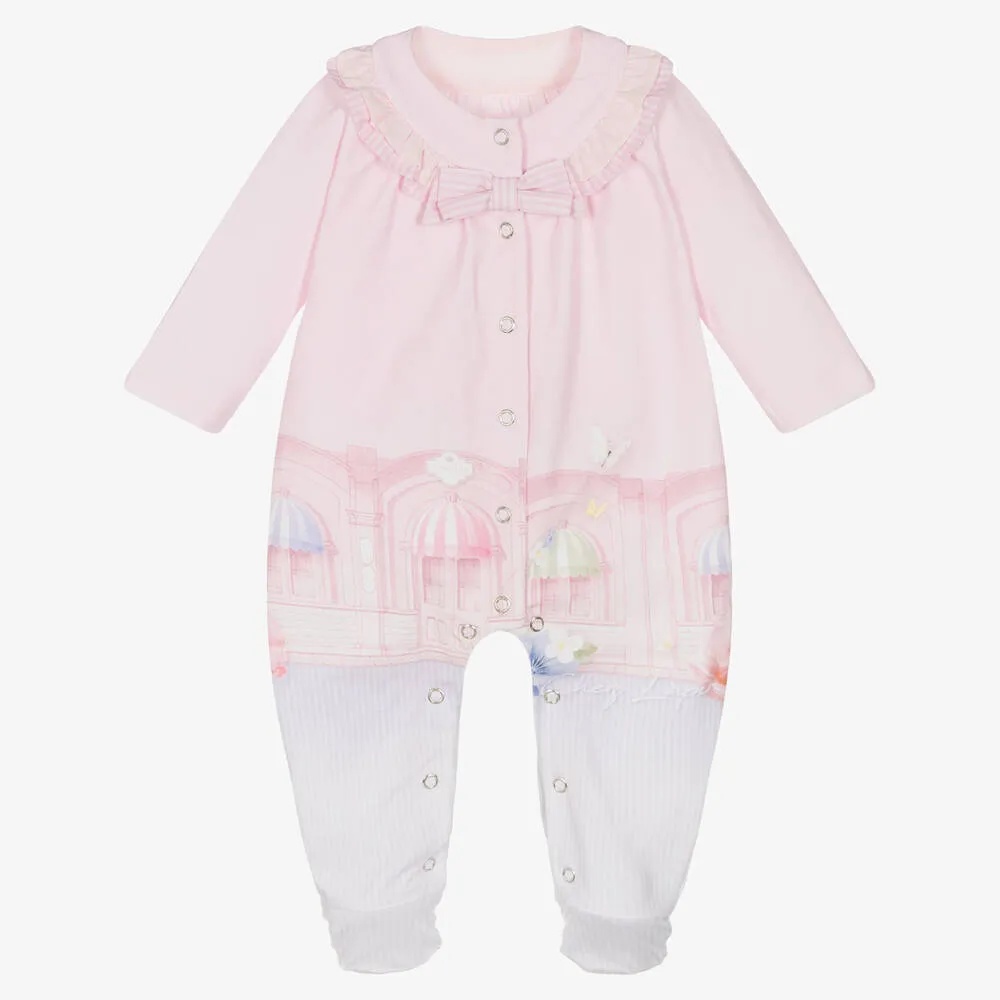 Girls Pink Cotton Babygrow