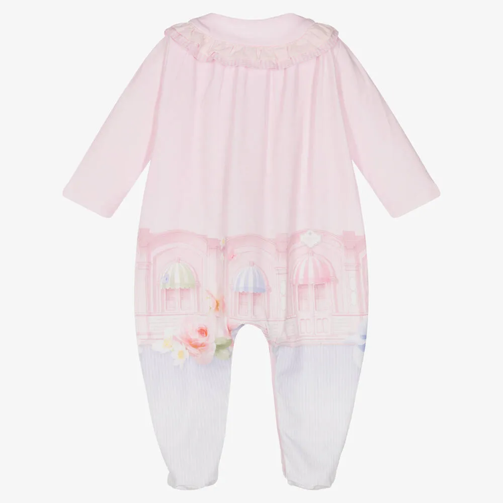 Girls Pink Cotton Babygrow