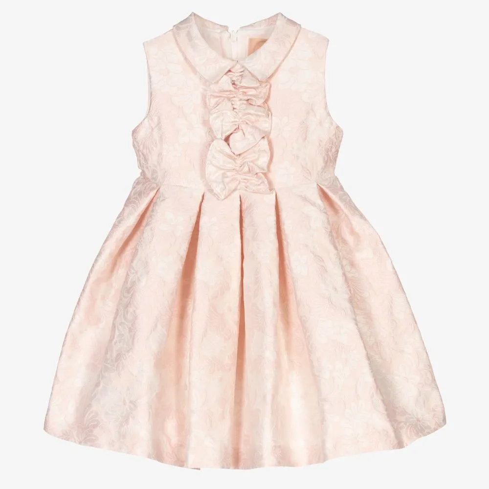 Girls Pink Jacquard Dress