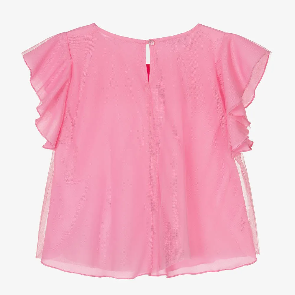 Girls Pink Tulle Blouse 