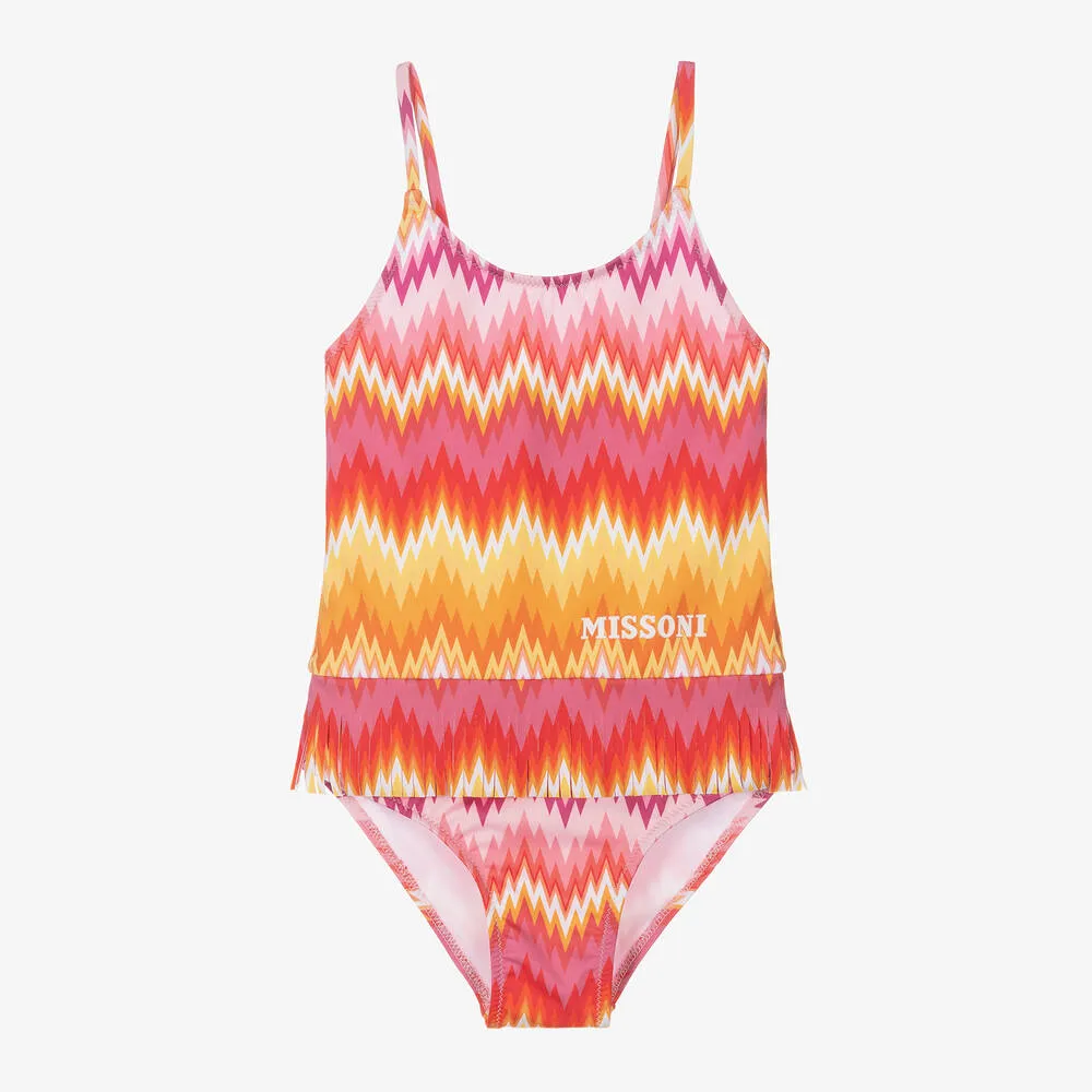 Girls Pink Zigzag Swimsuit