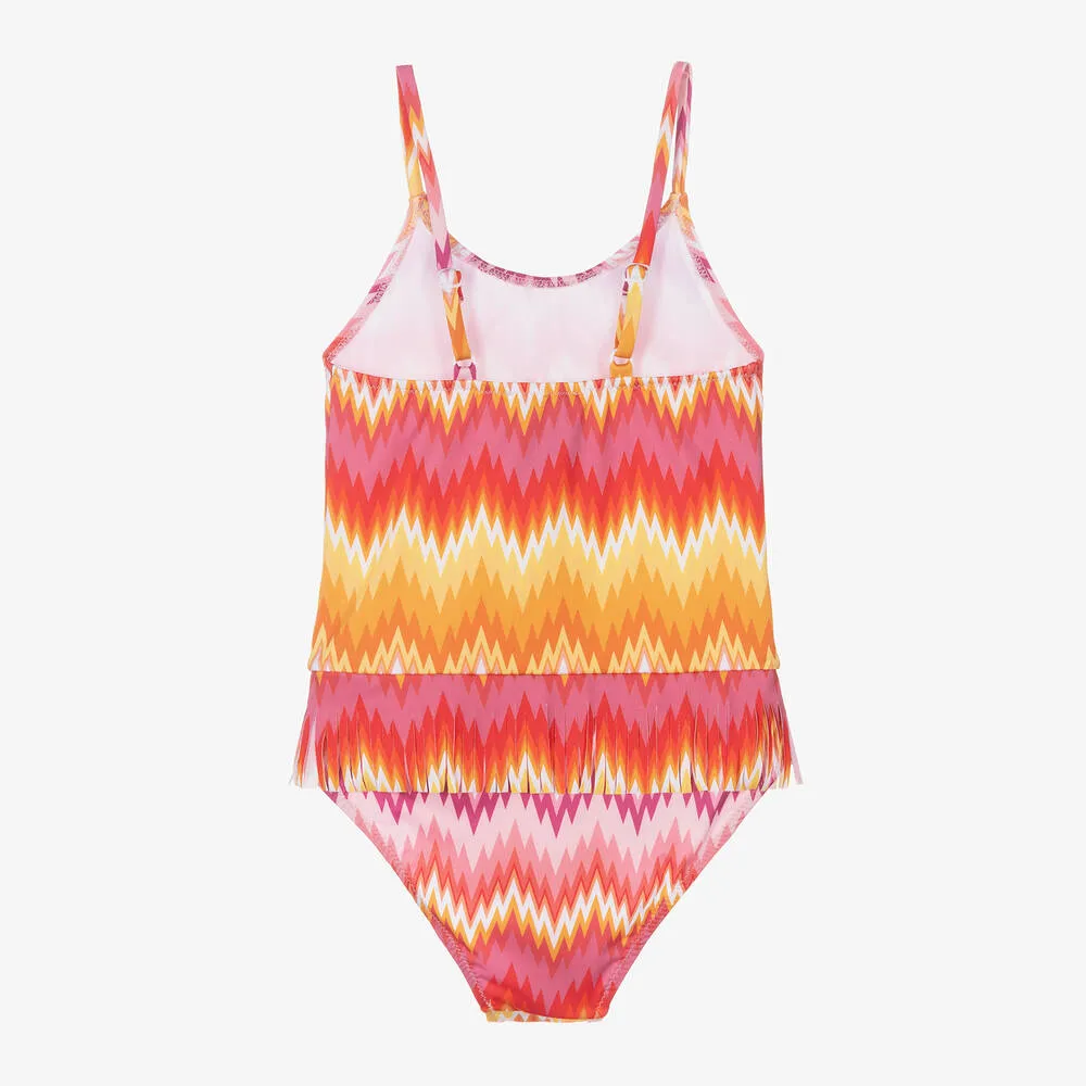 Girls Pink Zigzag Swimsuit