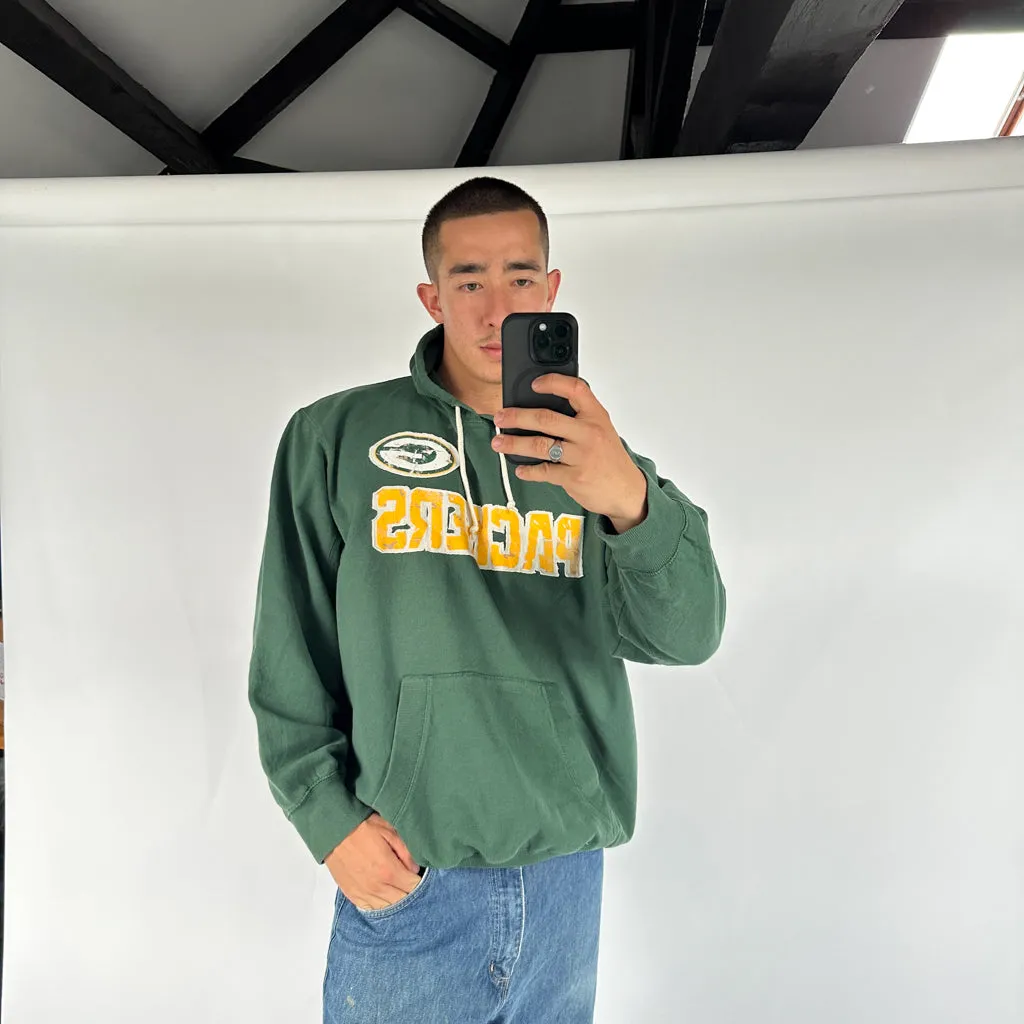 Green 90s NFL Spellout Hoodie Sweatshirt (XXL)