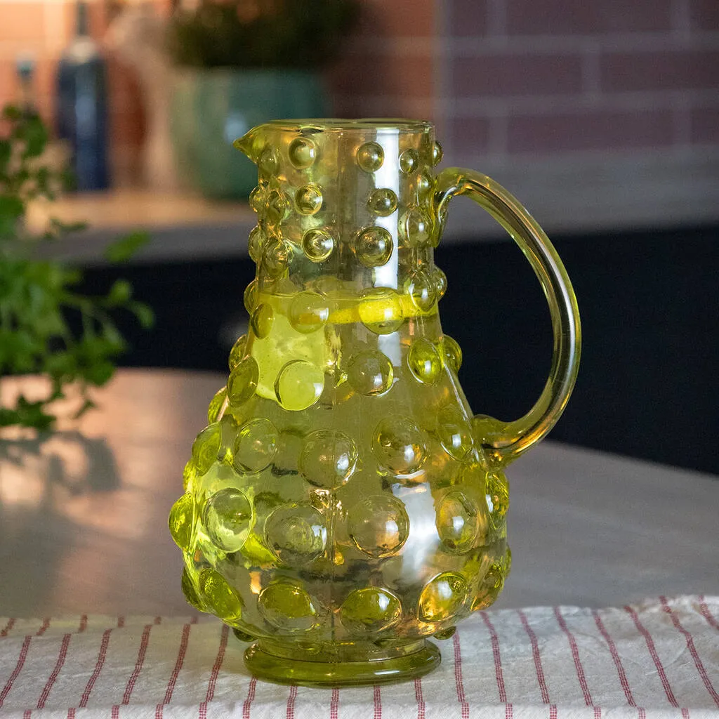 Green Bubble Glass Jug, Green