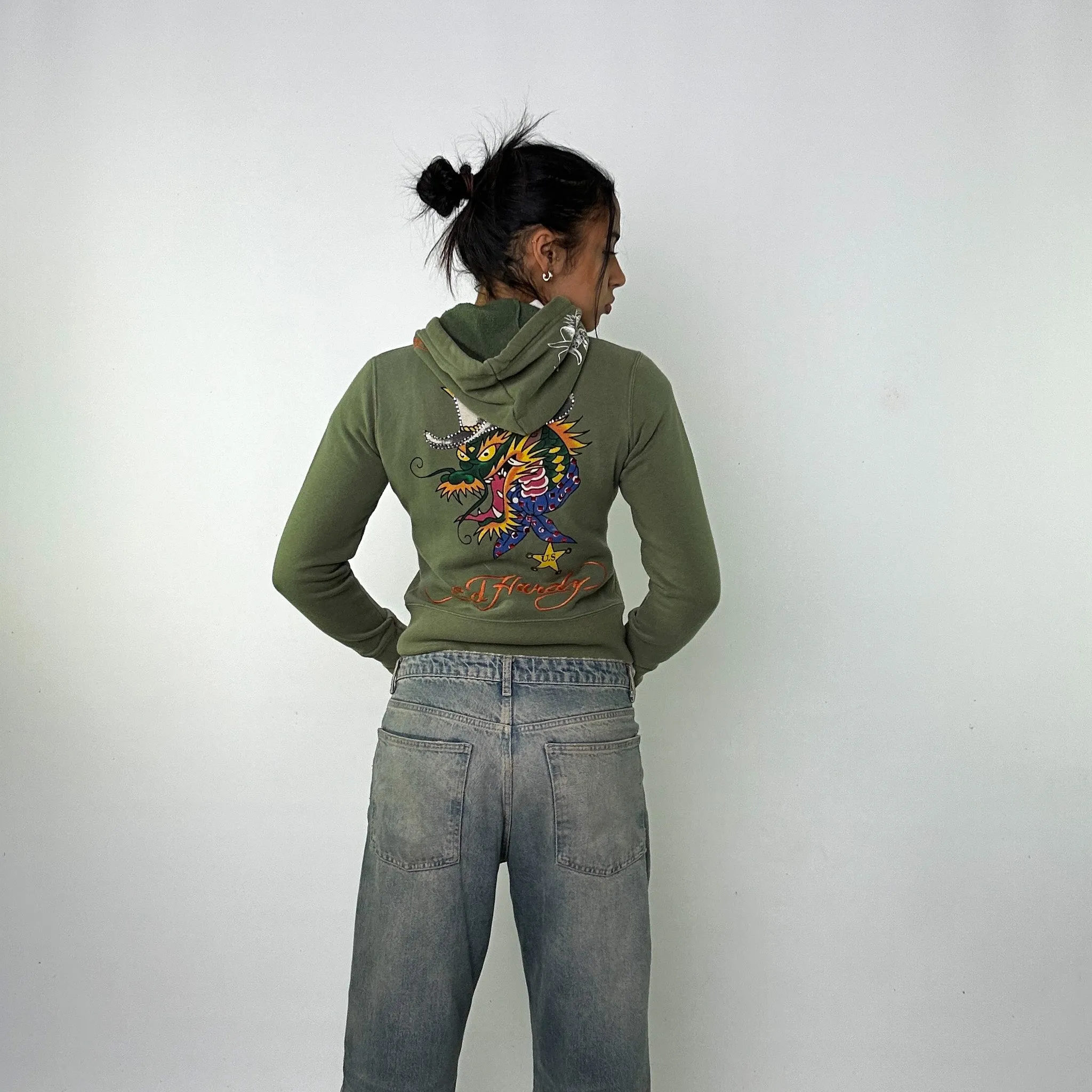 Green y2ks Ed Hardy Hoodie Sweatshirt (S)