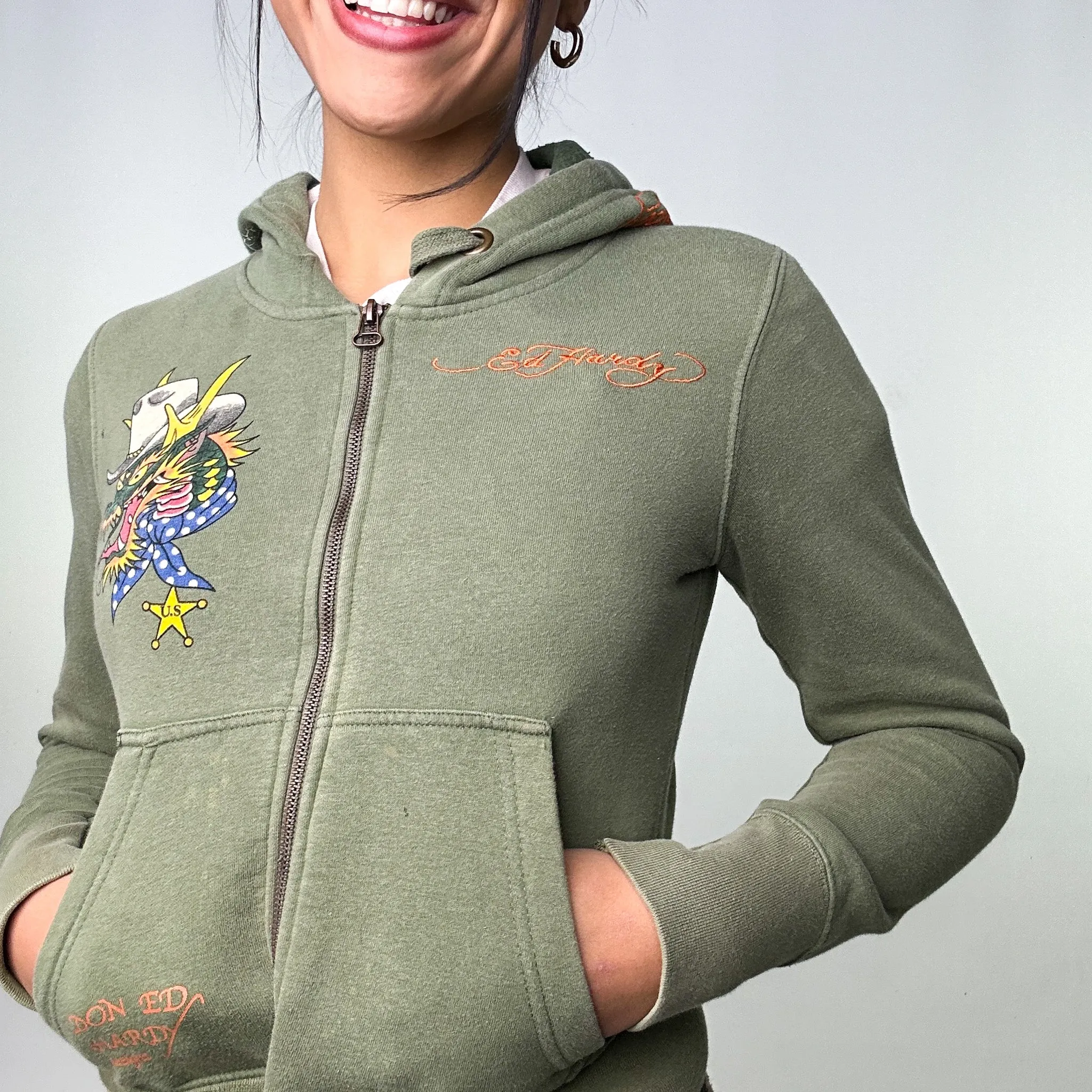 Green y2ks Ed Hardy Hoodie Sweatshirt (S)