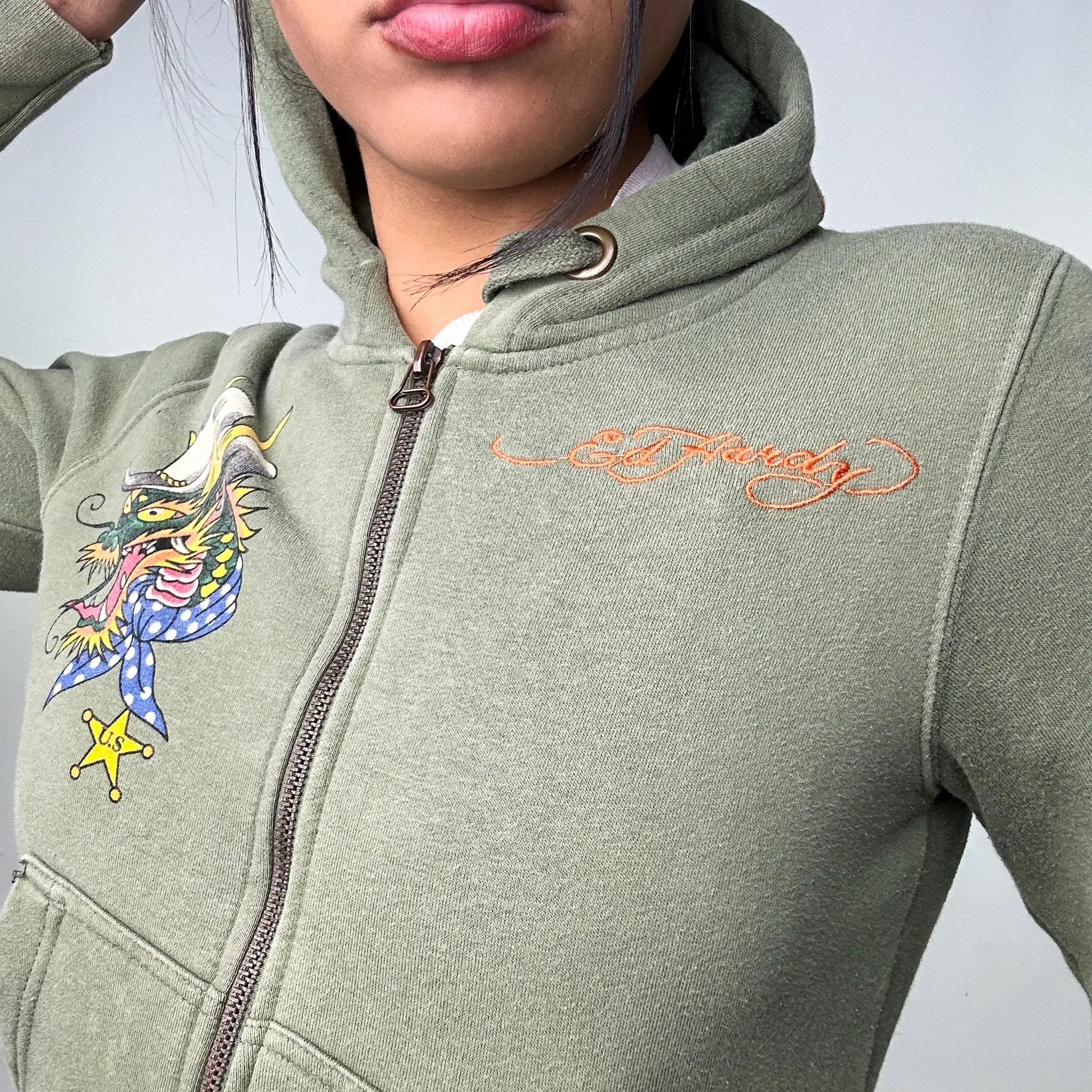 Green y2ks Ed Hardy Hoodie Sweatshirt (S)