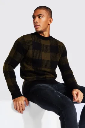 Grid Check Brushed Knitted Sweater