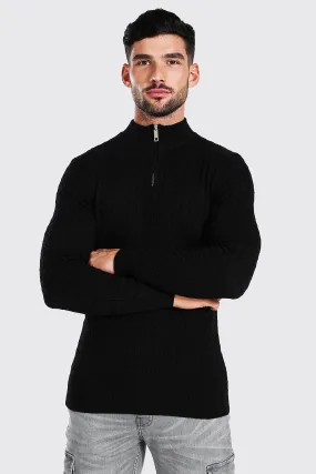 Half Zip Muscle Fit Cable Knit Sweater