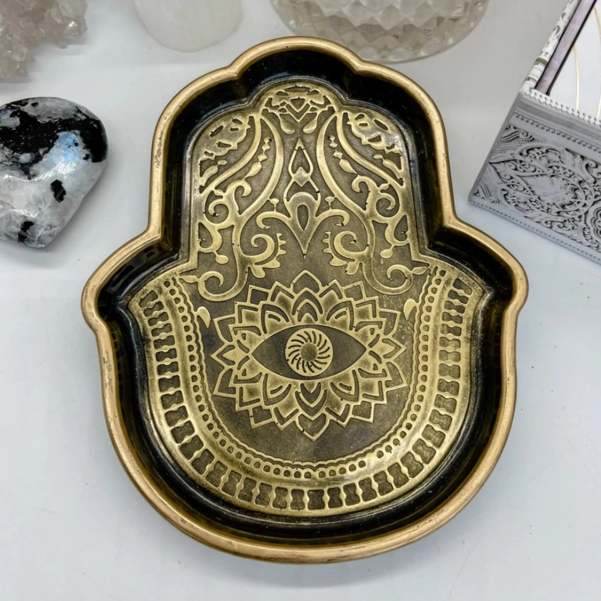 Hamsa Hand of Fatima Trinket Dish - Black