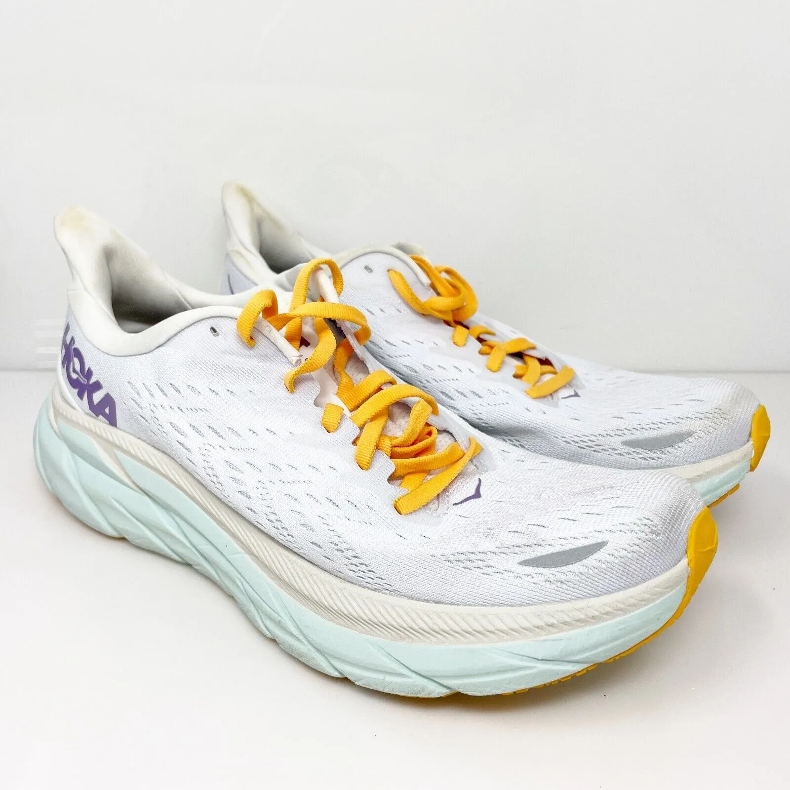 Hoka One One Womens Clifton 8 1119394 BDBW White Running Shoes Sneakers Size 9 B