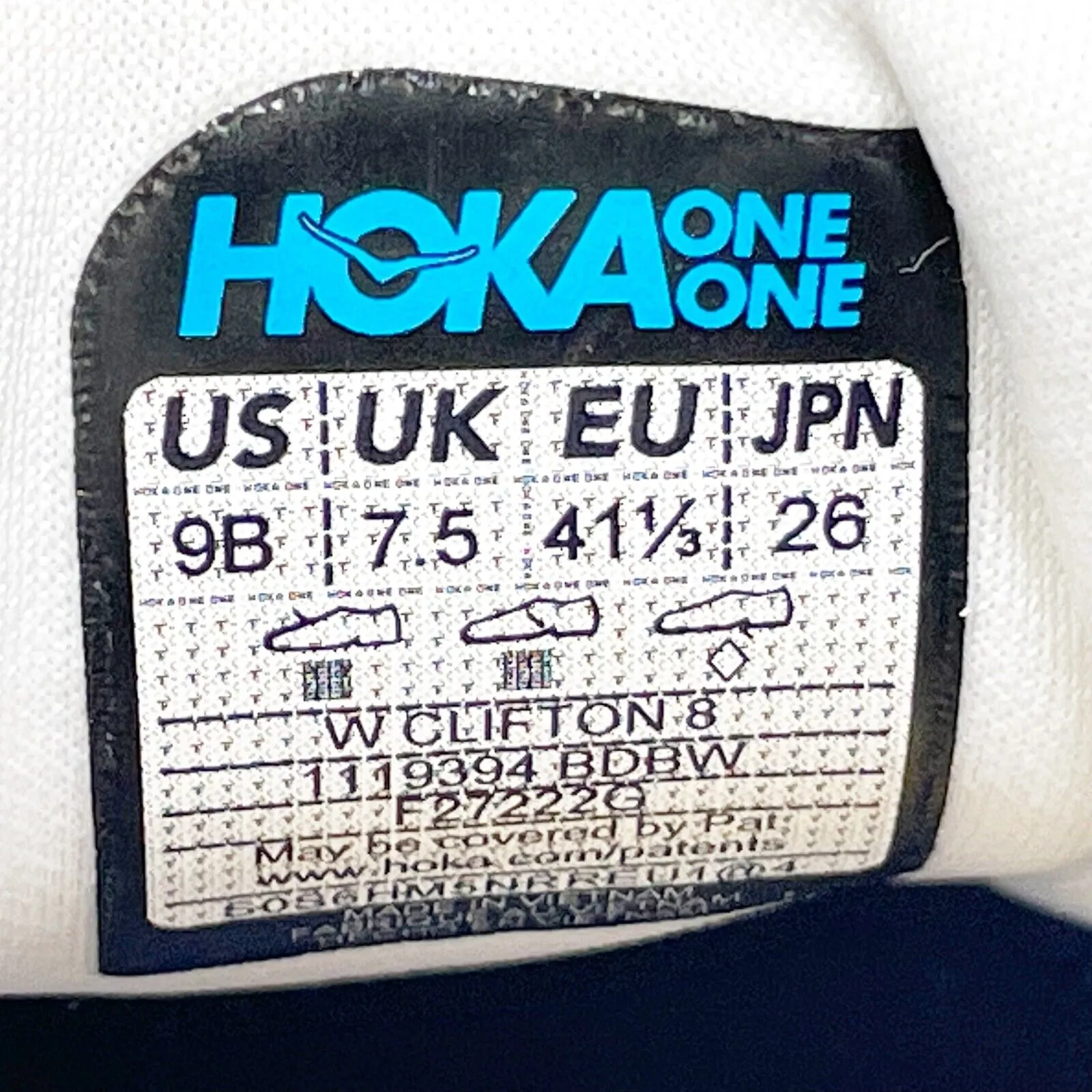 Hoka One One Womens Clifton 8 1119394 BDBW White Running Shoes Sneakers Size 9 B