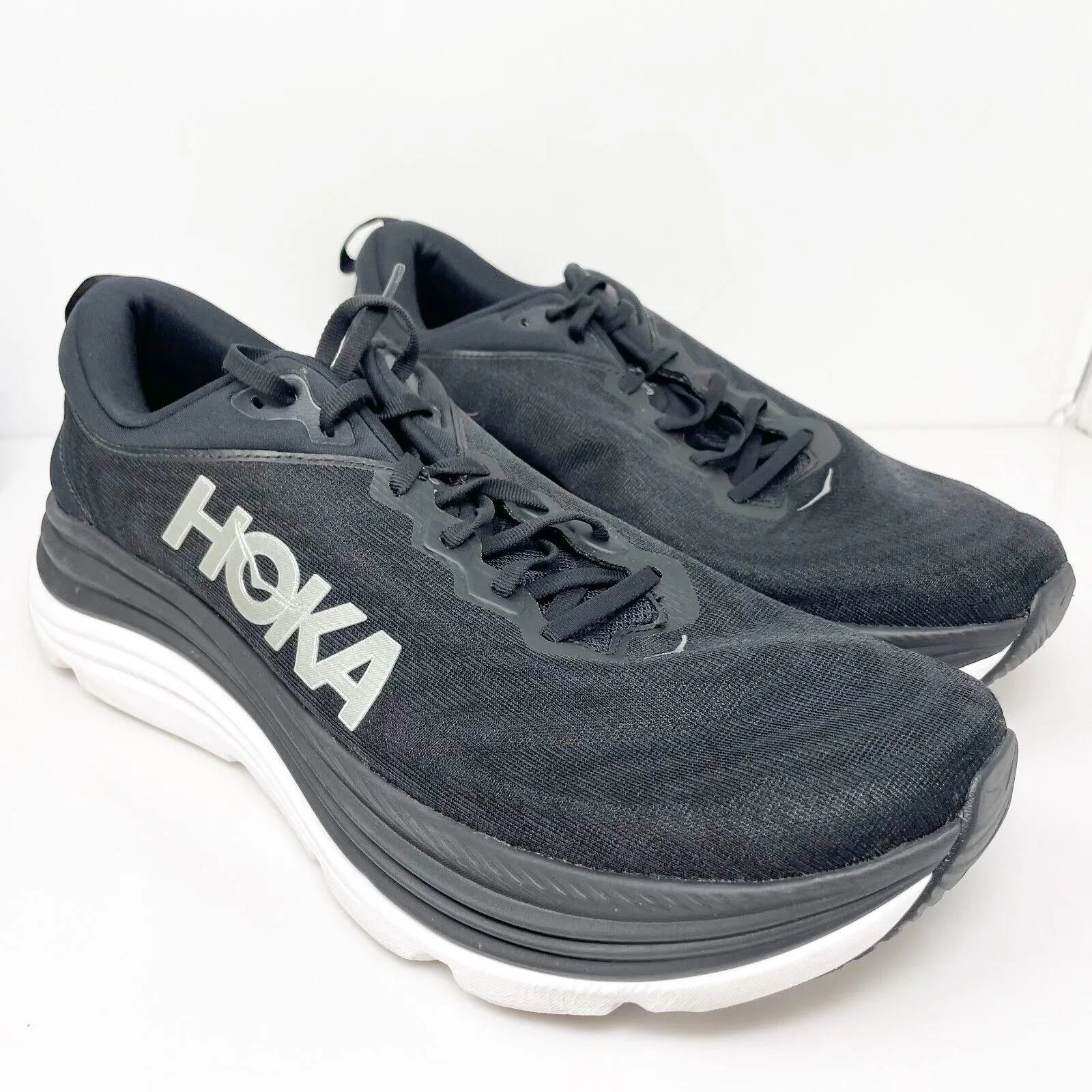 Hoka One One Womens Gaviota 5 1134235 BWHT Black Running Shoes Sneakers Sz 14 D