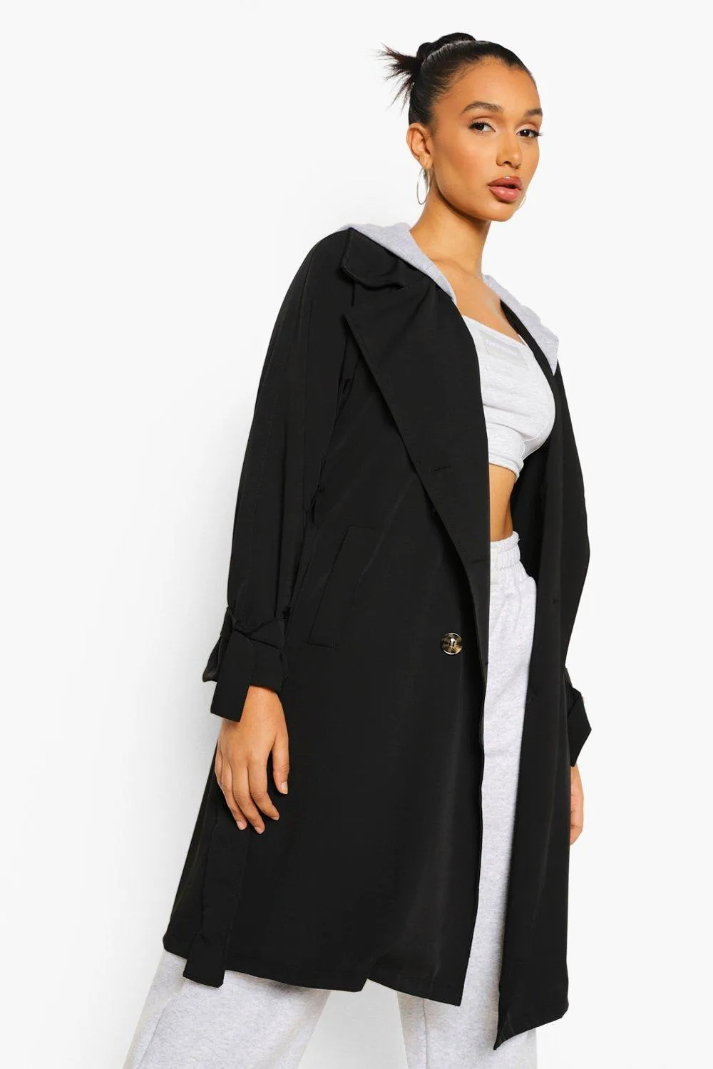 Hooded Woven Trench Coat