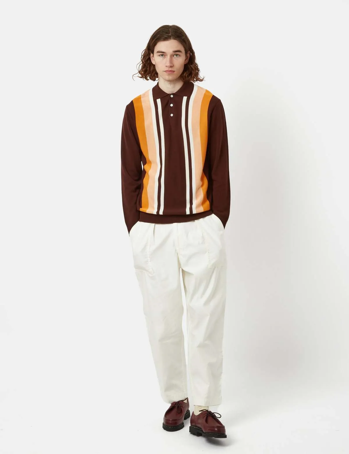 Knit Polo 12G Stripe - Brown