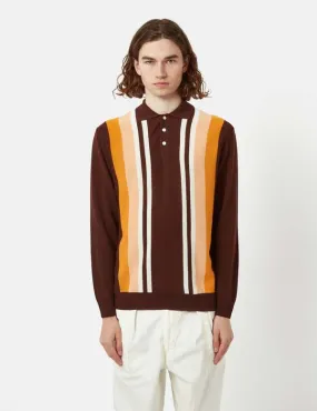 Knit Polo 12G Stripe - Brown