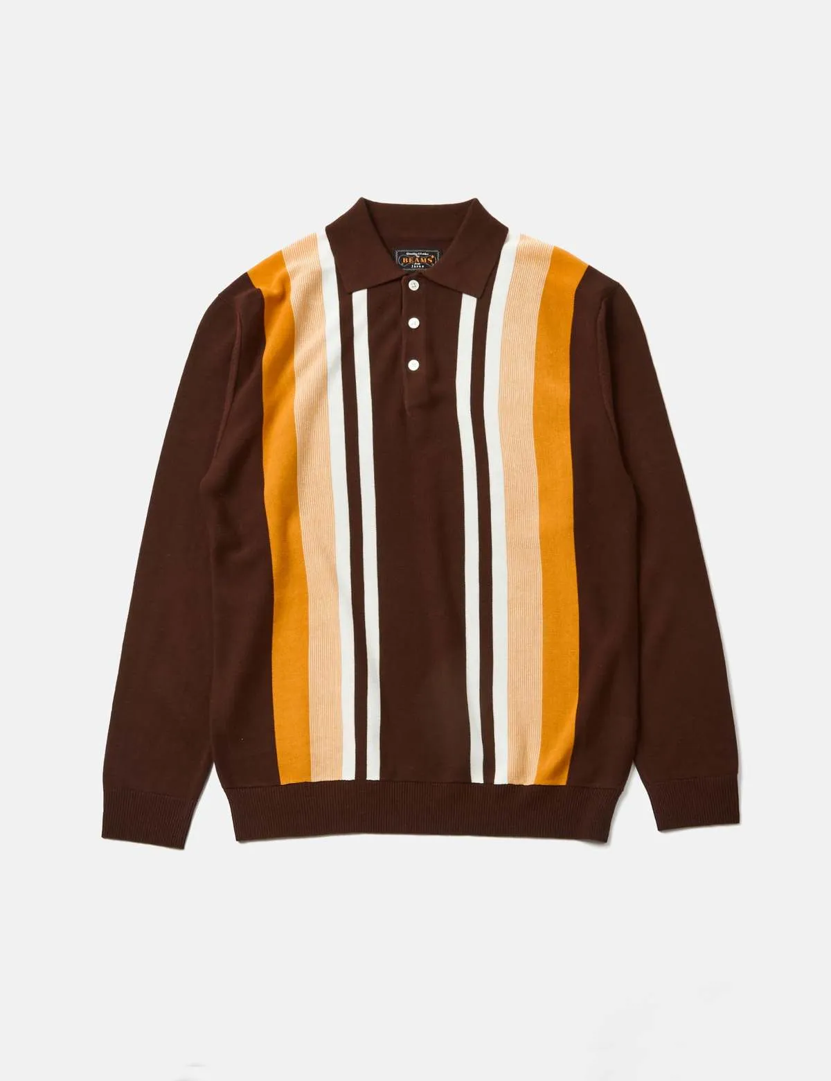 Knit Polo 12G Stripe - Brown